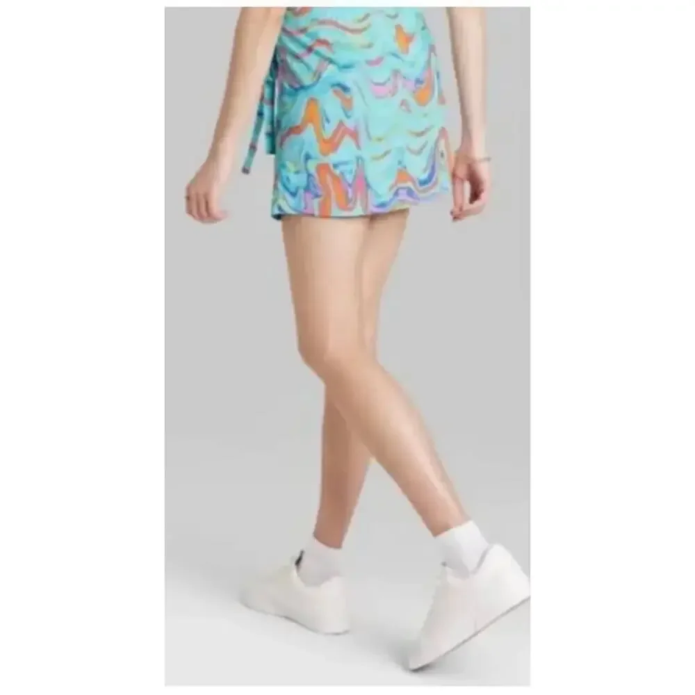 Wild Fable  Mesh Wrap Skirt -Aqua / Orange Waves   Women’s size small NWT